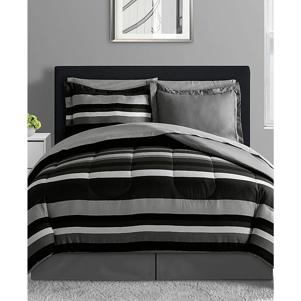 Fairfield Square Collection Austin Comforter Set King Black Reversible 8Pc BED88